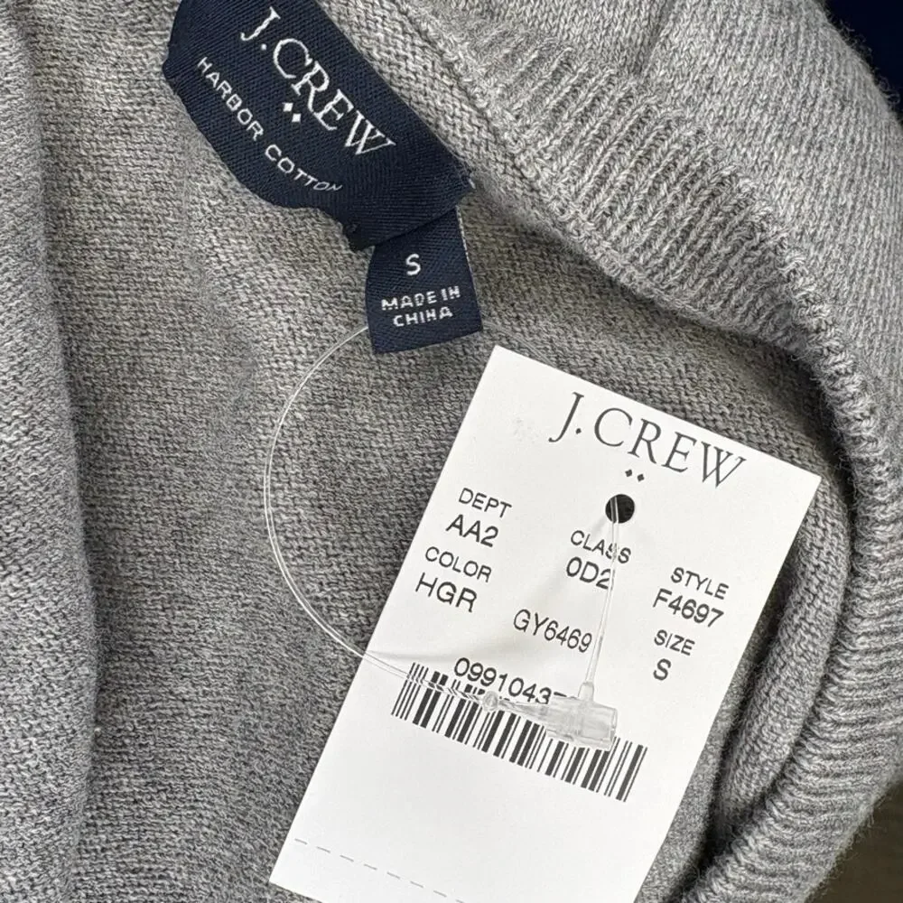 NWT J. Crew V-Neck‎ Preppy Neutral Grey Cotton Wool Dad Grandpa Sweater Sz S